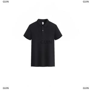 💝【Low price】💝GUIN เสื้อยืดสีดำมีปกสีพื้นเสื้อแขนสั้นผู้ชายและผู้หญิงฤดูร้อน