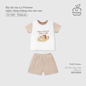 Bộ cộc tay La Pomme ngày năng lượng của cún con - Sợi Petit Soyeu thoáng mát – Bé trai - 3M - 3Y