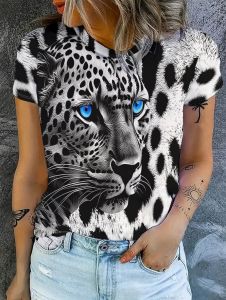 Leopard T-Shirts Animal 3D Print Women New O-Neck Casual Short Sleeve T Shirt Y2k Harajuku Oversized Tees Tops Female Clothing