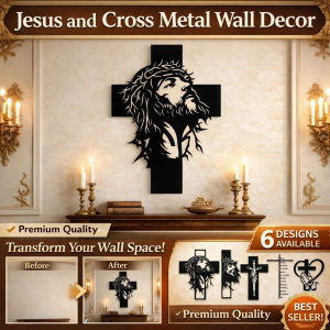 【Elegant Religious Décor】Jesus With Cross Metal Wall Art Spiritual Decoration Christian Symbol Home Wall Hanging Metal Artwork