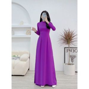 Áo dài truyền thống TAY DÀI trơn chất liệu LỤA MỸ tím cẩm co giãn thấm hút mồ hôi