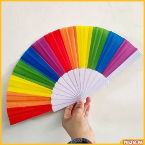 Nurm 7 inch Childrens Craft Folding Fan Rainbow Flat Fans Kindergarten Cloth Dance Small Fan Cold Fan
