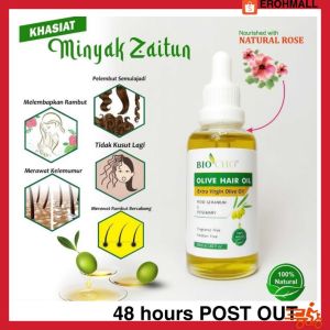 BIOCHO Minyak Rambut Olive Hair Oil 50ml | Olive Hair Oil Nourishing Hair Treatment Split Ends Repair Shine Booster Heat Protection