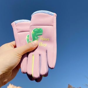 OWNNEW Họa tiết khủng long Găng tay mùa đông cho trẻ em Mềm mại Miếng dán cảm ứng màn hình Găng tay trẻ em  Chống gió Găng tay đạp xe cho trẻ em Đi xe ngoài trời