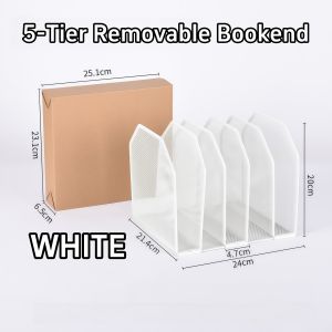 5-Tier Removable Bookend Desk Organizer File Rack Office Supplies Metal Wire Mesh Book Rack Holder