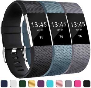 3 Pack Replacement Bands Compatible for Fitbit Charge 2 Classic & Special Edition Adjustable Sport Silicone Wristbands