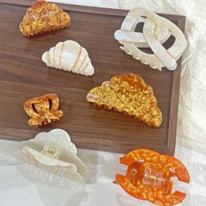 TEWUB Biscuit Croissant Hair Crab Clip Korean Style Vintage Bow Hair Claw Cute Ice-cream Cute Foods Shark Clip Girls