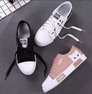 BS037รองเท้าผ้าใบแฟชั่นผู้หญิง รองเท้าผ้าใบน่ารักๆ ผ้าใบลายแมว ผ้าใแฟชั่นสไตล์เกาหลี