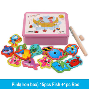 Wooden Magnetic Fishing Toys with Box Kids Early Learning Puzzle Blocks Cartoon Fish Toy for Kids 钓鱼玩具