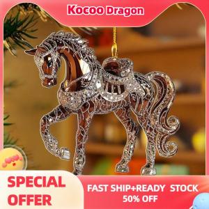 Kocoo 2D Acrylic Horse Car Rearview Mirror Pendant Charm Christmas Tree Ornament New Year Hanging Decoration