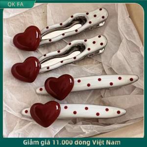 QK FA ✨ 2 cái kẹp tóc kim loại chấm bi trái tim ngọt ngào kẹp tóc chống trượt kẹp tóc mỏ vịt hình học Phụ Kiện Kẹp Tóc phụ nữ