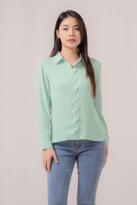 RIMINI - Atasan Wanita Kemeja Formal Lengan Panjang Flowy XS-XL - Amyva Top 85682