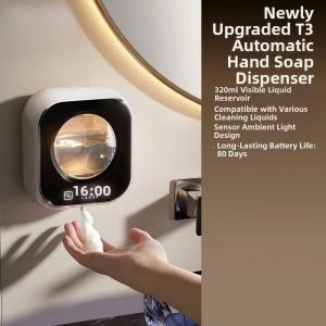 BESTOURO Gắn tường Máy phân phối xà phòng tự động Cảm biến Dung lượng lớn Máy phân phối chất tẩy rửa LED Trí thông minh Có thể sạc lại Máy phân phối nước rửa tay Nhà bếp gia đình