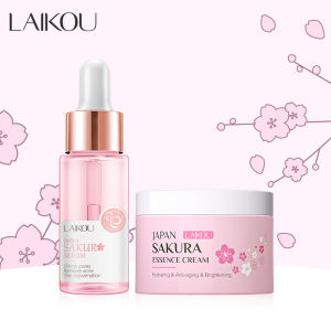 LAIKOU Sakura Extract Face Cream + Face Serum Reduce Wrinkles Fine Lines Anti-aging Brightening Firming Skin Care