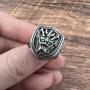 Cincin Pria Tameng Kepala Naga Gaya Retro Vintage Model Terbuka