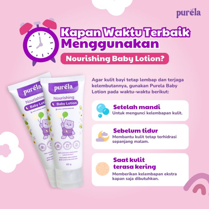 Purela%20Nourishing%20Baby%20Lotion%20185ml%20%E2%80%93%20Melembapkan%20&%20Menutrisi%20Kulit%20Bayi%20dan%20Anak,%20Cepat%20Meresap%20&%20Lembut%20di%20Kulit%20Halal%20BPOM%20-%20Image%205