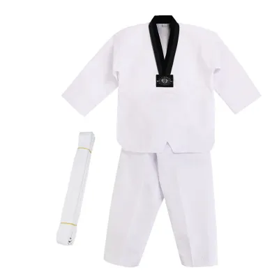 High Quality 100cm-190cm Pure Cotton V-neck Taekwondo Dobok Clothes Children Adult Karate Suit Taekwondo Uniform Karate Clothes Unisex Taekwondo Uniforms Long Sleeves Karate Jujitsu Gym Training Uniforms with Belt