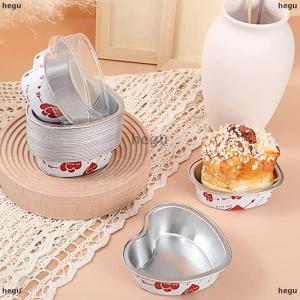 [COD] hegu 10Pcs Set 100ML Heart Shaped Aluminum Foil Cake Pan Cupcake Cup with Lids Flan Baking Pans for Mothers Day Valentines Day Wedding Birthday