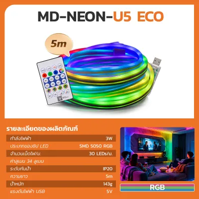 MODI ไฟริบบิ้น ไฟเส้นกระพริบ หลากสีRGB ยาว5เมตร USB เหมาะสำหรับใช้ภายในอาคาร ไฟตกแต่ง ร้านอาหาร คริสมาส ปีใหม่