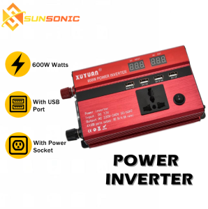 600W Solar Car Power Inverter DC 12V to AC 220V Modified Sine Wave 50Hz High-Power 4 USB Port 1 AC with Safety Fuse