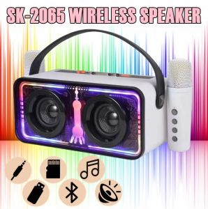 QIXI SK-2065 Stereo Surround Sound Wireless Bluetooth Speaker with Flashing Colorful Light & Two Wireless Microphone