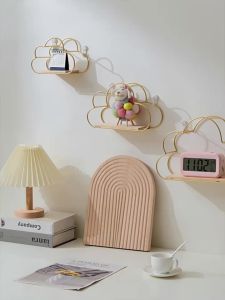 Light Luxury Wall-Mounted No-Drill Storage Rack Home Living Room Wall Iron Art Decorative Rack Bedroom Room Wall-Mounted Storage Rack