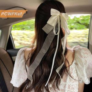 【PCWFKef】 New ngọt ngào lớn Bowknot tóc clip cho phụ nữ Cô Gái Lolita dài Ribbon rắn kẹp tóc dễ thương ponytail tóc ban nhạc thời trang tóc phụ kiện