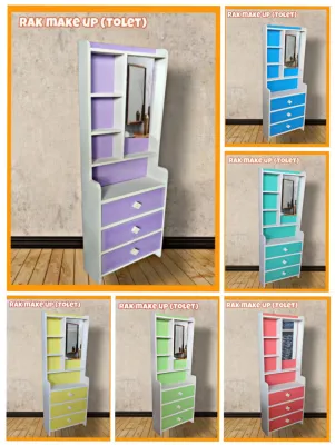 TOLET BJK LEMARI KOSMETIK MULTIFUNGSI WARNA PASTEL DENGAN RAK KACA DAN PENYIMPANAN SERBAGUNA