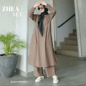 Pijar - Zhea One Set 2in1 Setelan Tunik Dan Celana Kulot Wanita Bahan Rami Linen Terbaru