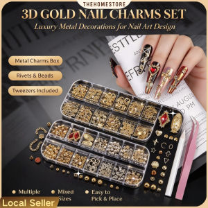 3D Nail Charms Kit Multi Shapes Metal Nail Art Studs Cross Butterfly Heart Star Rhinestone Nail Gems with Beads Tweezers & Wax Pencil Mixed Nail Decorations for DIY Nail Art Design