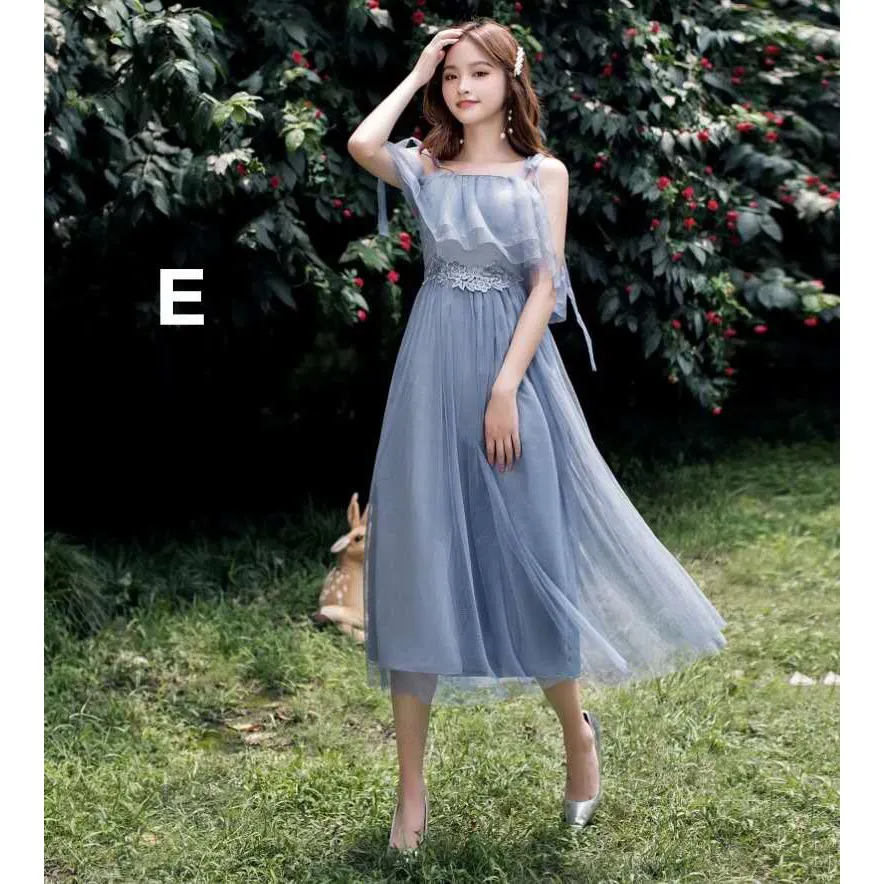 Bridesmaid Dress Dusty Blue Medium Length sister group skinny temperament wedding dress midi evening dress Lazada PH