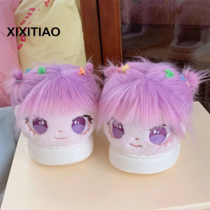XIXITIAO 2024 New Cartoon Cotton Slippers Cute Cotton Doll Cotton Slippers Winter Lady DIY Fun Warm Slugged Bottom Slippers