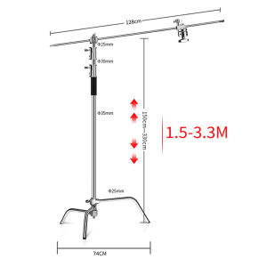 Stainless Steel C Stand with Boom Arm 10.5ft/330cm Heavy Duty Photography Light Stand with 4.2ft/128cm Extension Arm 2X Grip Heads for Monolight Softbox Reflector