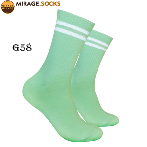 Kaos Kaki Oldschool - Kaos Kaki Skate 2 Stripes Putih Dasar Lt. Green Marl - 4LAYER BENANG - G58