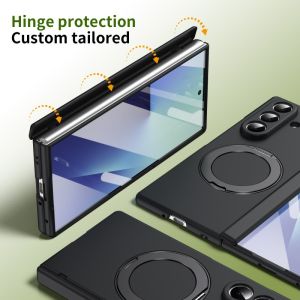 For Samsung Galaxy Z Fold 7 6 5 phone case with tempered glass rotating alloy stand fingerprint resistant