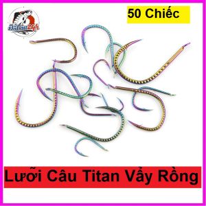 50 Lưỡi Câu Chất Liệu Titan Vảy Rồng 7 màu có Ngạnh Chuyên Săn Hàng