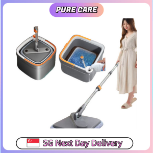 【Pure Care】 Clean Dirty Split Single Bucket Spin Mop Set / Household Hands-free with Mop Heads Bucket