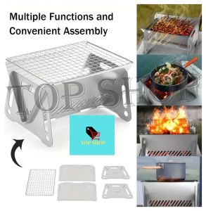 TOP SHOP Stainless Steel Portable Folding BBQ Grill Foldable Barbeque for Outdoor Camping