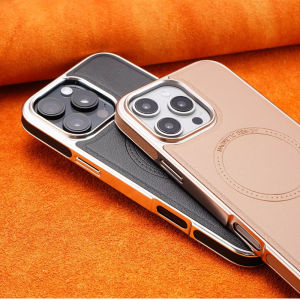 Fashion Pu Leather Magnetic Case for iPhone 17 16 Pro Max Luxury Plating Edge Original Business for MagSafe Charging Cover Shell