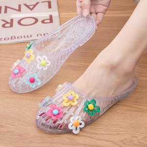 Trendy Big Toe Breathable Flat Mule Sandals Shiny 3D Floral Rhinestone Summer Footwear 2026