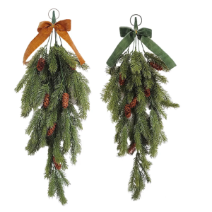 Artificial Pine Hanging Ornament Plastic Christmas Decoration For Door Mantel Window Staircase Wall Display