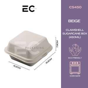 EC 50PCS 450ML Sugarcane Clamshell Bento Cake Box / Burger Box / Dessert Box Eco-Friendly Bagasse container