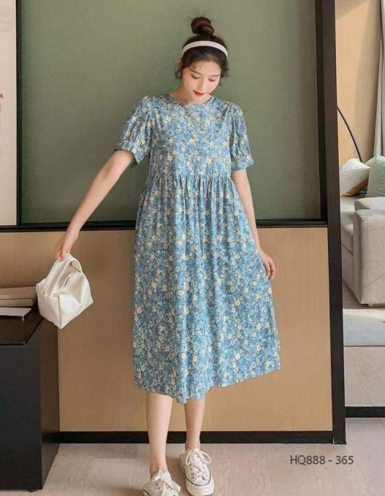 Mua Online Đầm bầu đẹp mùa hè váy bầu hoạ tiết thời trang Hàn Quốc | Khuyến  mãi giá rẻ 175.000 đ