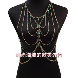 European and American foreign trade hot-selling bikini tassel natural turquoise body chain body chain Necklaces in stock