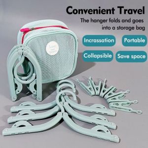 GEMMA Non-Slip Foldable Clothes Hanger 6 Hangers 12 Clips Collapsible Clothes Hanger Versatile with Storage Bag Drying Hanger For Home