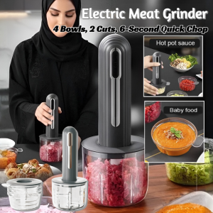 【4 Bowls 2 Cuts 6-Second Quick Chop】Home Electric Meat Grinder Garlic Masher Press Mincer Meat Grinder Home Kitchen Essential Tool