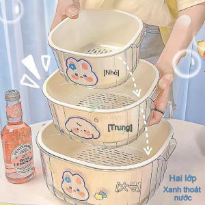 Set Rổ Kèm Chậu 6 Món Bộ 3 Rổ Và Chậu Thau Nhựa Rửa Rau Củ Đựng Hoa Quả Trái Cây 2 Lớp - Kèm Sticker