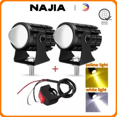 NAJIA 2Pcs Motorcycle Headlight Mini Driving Light LED Spotlight Waterproof High & Low Yellow/White Discolor