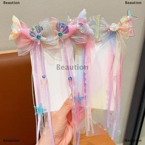 [COD] Beaution 1คู่ Fishtail puprle ริบบิ้นคาดศีรษะชุดนางเงือกสำหรับเด็กผู้หญิงโบว์ผูกโบว์ถักดอกไม้อุปกรณ์เสริมกิ๊บติดผม