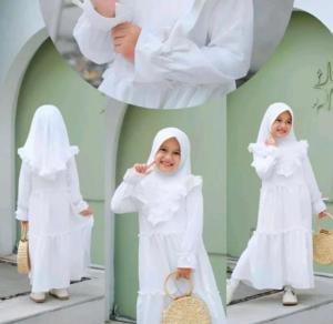 gamis anak lebaran 2025 gamis anak putih polos